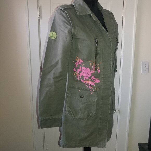 BB Dakota Vintage Olive Green Long Twill Utility Jacket - Size Small - Picture 3 of 15